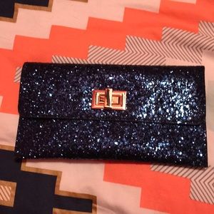 Navy blue glitter clutch